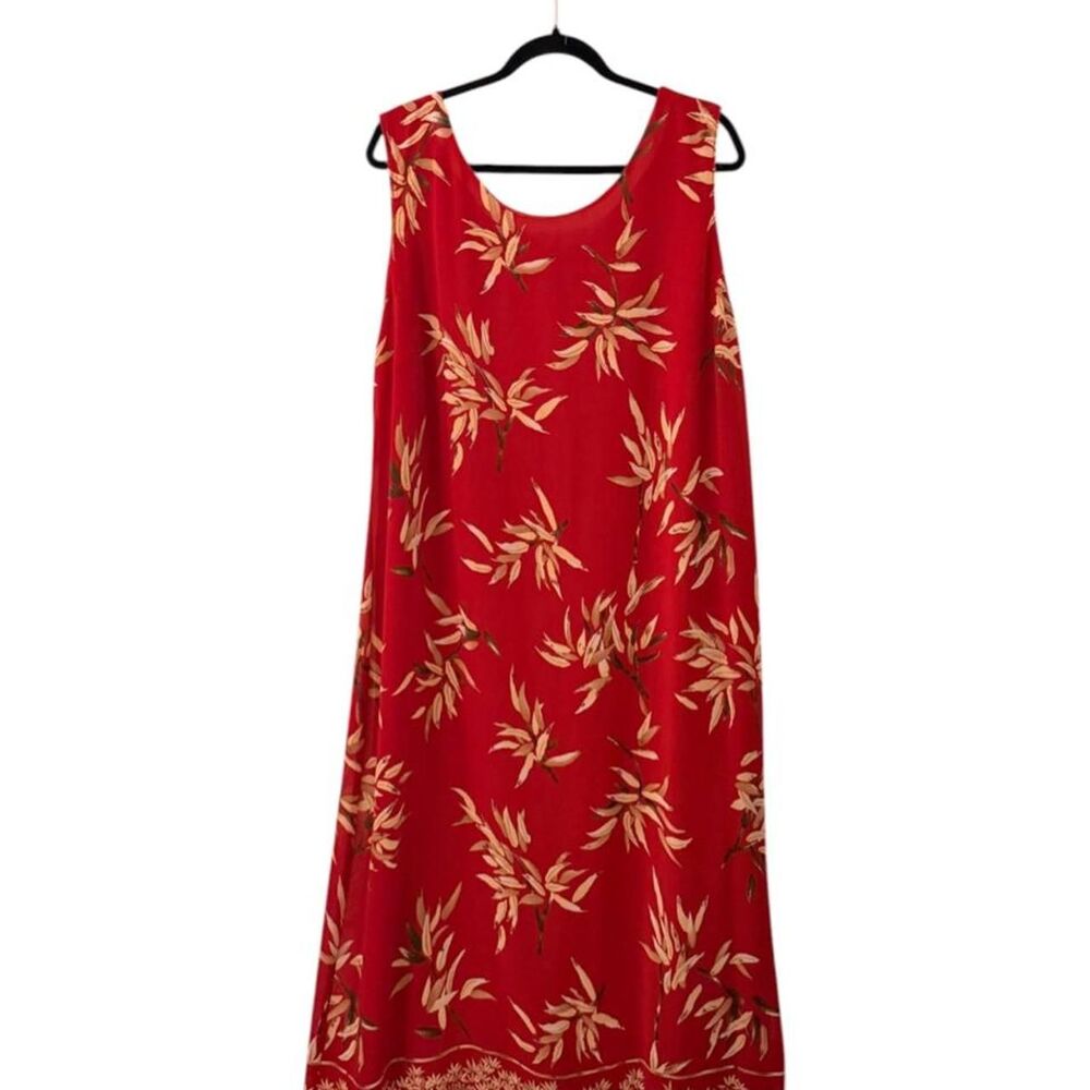 Fancy Lady Vintage Red Floral Leaf Print Maxi Dress Size 20½ — Y2K Retro Boho Pl
